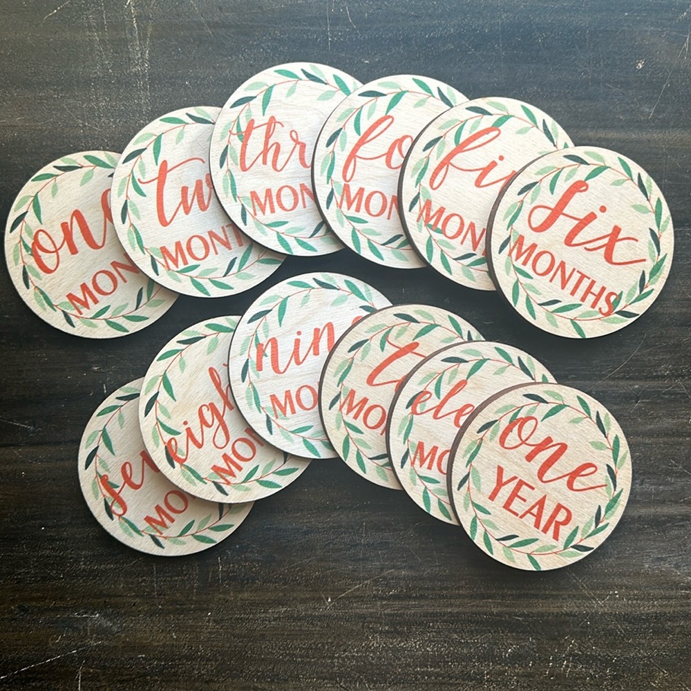 Baby Wooden milestone markers photo props, 1st year month to month